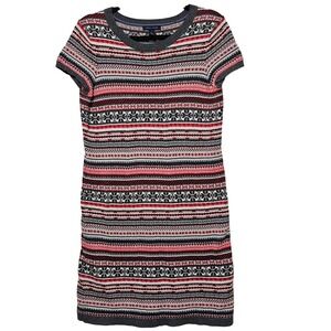 Tommy Hilfiger Fair Isle Sweater Dress L Red Gray Knit Preppy Après-Ski Academic